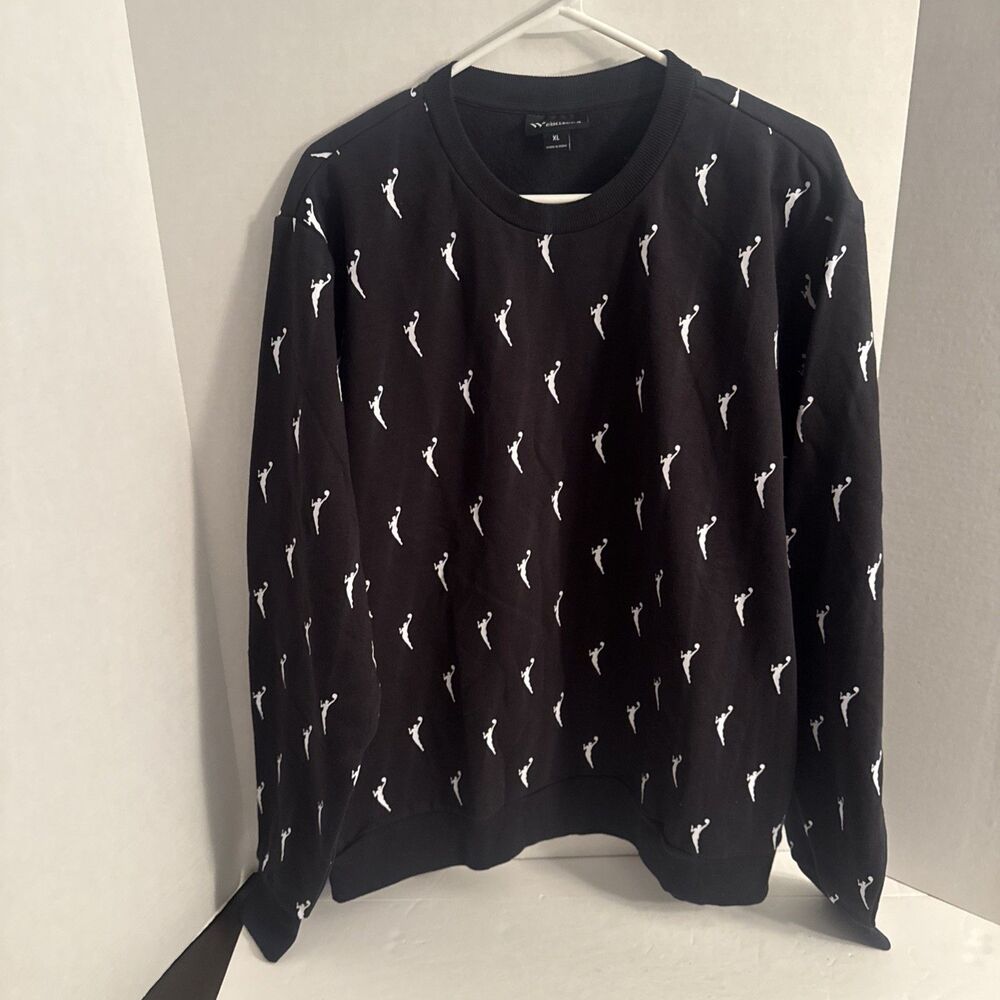 The Wild Collective WNBA Allover Logowoman Print Logo Crewneck Sweatshirt Black